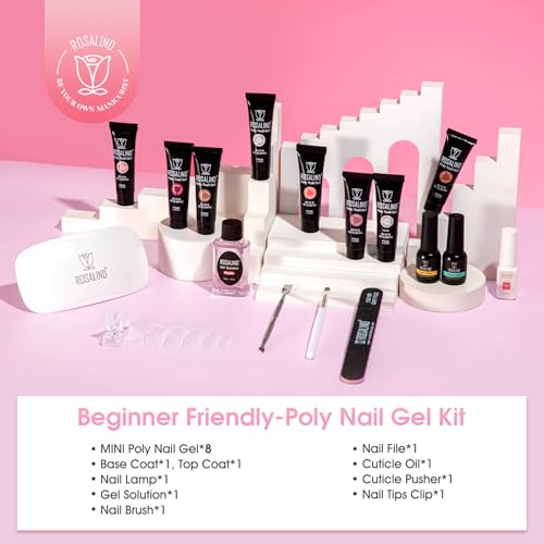ROSALIND Poly Nail Gel Kit 8 Colors White Brown Accessories Clear Nude Christmas Poly Nails Gel Starter Kit With Slip Solution Nude Pink Extensions Set with Mini UV Lamp - Image 3