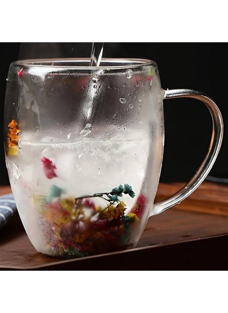 Bizimevde Double Walled 250ML Handled Glass Mug 2-Pack - Floral  - Image 2