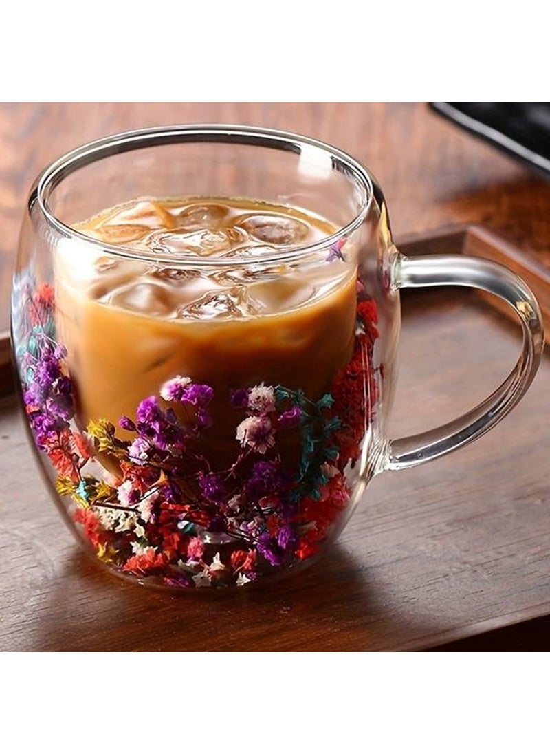 Bizimevde Double Walled 250ML Handled Glass Mug 2-Pack - Floral  - Image 1