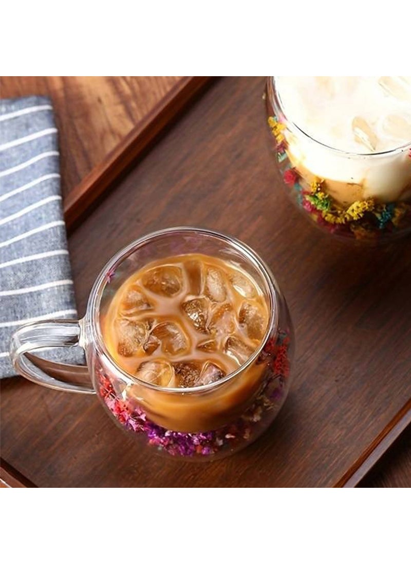 Bizimevde Double Walled 250ML Handled Glass Mug 2-Pack - Floral  - Image 5