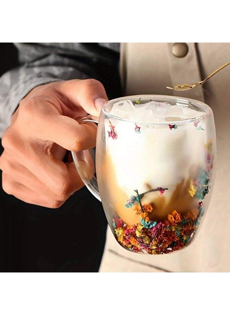 Bizimevde Double Walled 250ML Handled Glass Mug 2-Pack - Floral  - Image 4