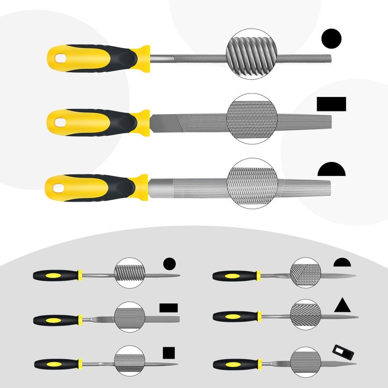 kapoua Steel File,Metal File,Half-Round/Round Files and 6 pcs Needle Files with Storage Bag and Steel Brush for Woodwork, Metal, Leather and Plastic - Image 2