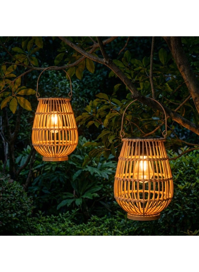 Zarmanuae Solar Lanterns Outdoor, Handwoven Waterproof Hanging Rattan Solar Lights Gifts for Women Christmas Birthday Lamp Lights, Decoration for Outside Yard Garden Porch Patio Trees Lawn Pathway, 2 Pack - Image 2