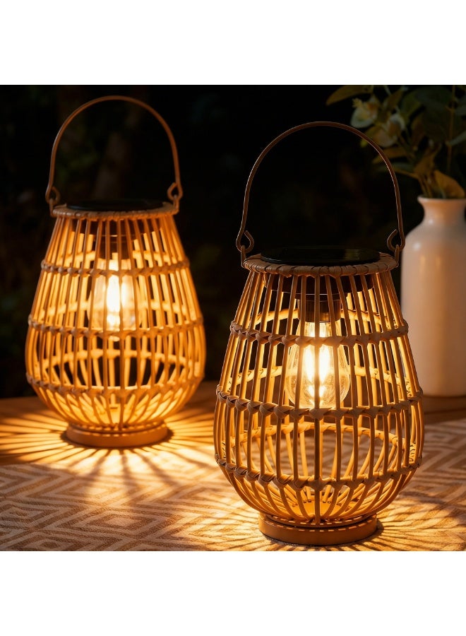 Zarmanuae Solar Lanterns Outdoor, Handwoven Waterproof Hanging Rattan Solar Lights Gifts for Women Christmas Birthday Lamp Lights, Decoration for Outside Yard Garden Porch Patio Trees Lawn Pathway, 2 Pack - Image 1
