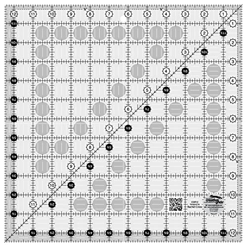 Creative Grids Quilt Ruler 12in x 12in Square – CGR12 – Made in USA, Non-Slip Grip Acrylic Quilting, Sewing, Crafting, Patchwork Ruler for Measuring & Cutting Fabric - Image 1