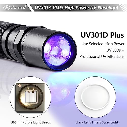 LIGHTFE Blacklight 395nm UV Flashlight UV301A-Plus with SSC UV LED, Pure Beam for UV Glue Curing Light, Rock and Mineral Fluorescent Glowing, Pet Urine Detector Light, AC Leak Detector - Image 3