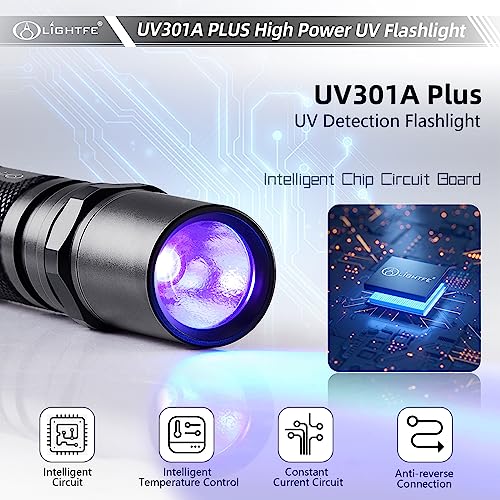 LIGHTFE Blacklight 395nm UV Flashlight UV301A-Plus with SSC UV LED, Pure Beam for UV Glue Curing Light, Rock and Mineral Fluorescent Glowing, Pet Urine Detector Light, AC Leak Detector - Image 5
