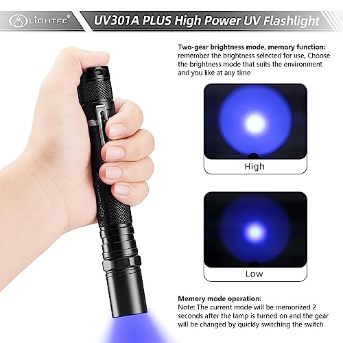 LIGHTFE Blacklight 395nm UV Flashlight UV301A-Plus with SSC UV LED, Pure Beam for UV Glue Curing Light, Rock and Mineral Fluorescent Glowing, Pet Urine Detector Light, AC Leak Detector - Image 2