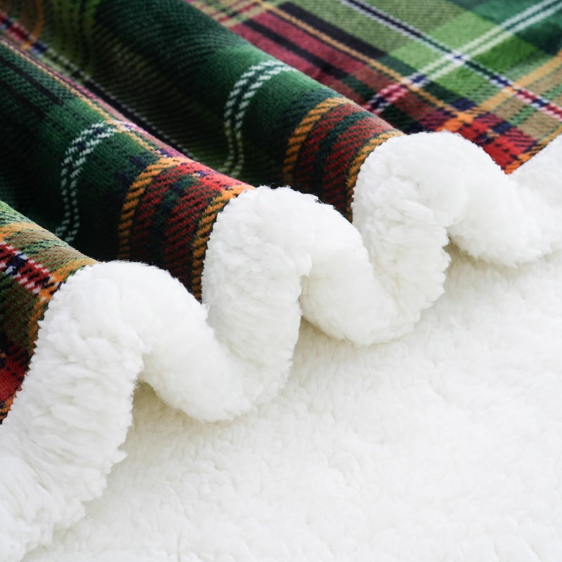 Pu Mei Sherpa Fleece Throw Blanket 80"" X 90"" Reversible Plush Fluffy Large Big Blanket Lattice Flannel Blankets For All Season Use  Chrismas Green - Image 5