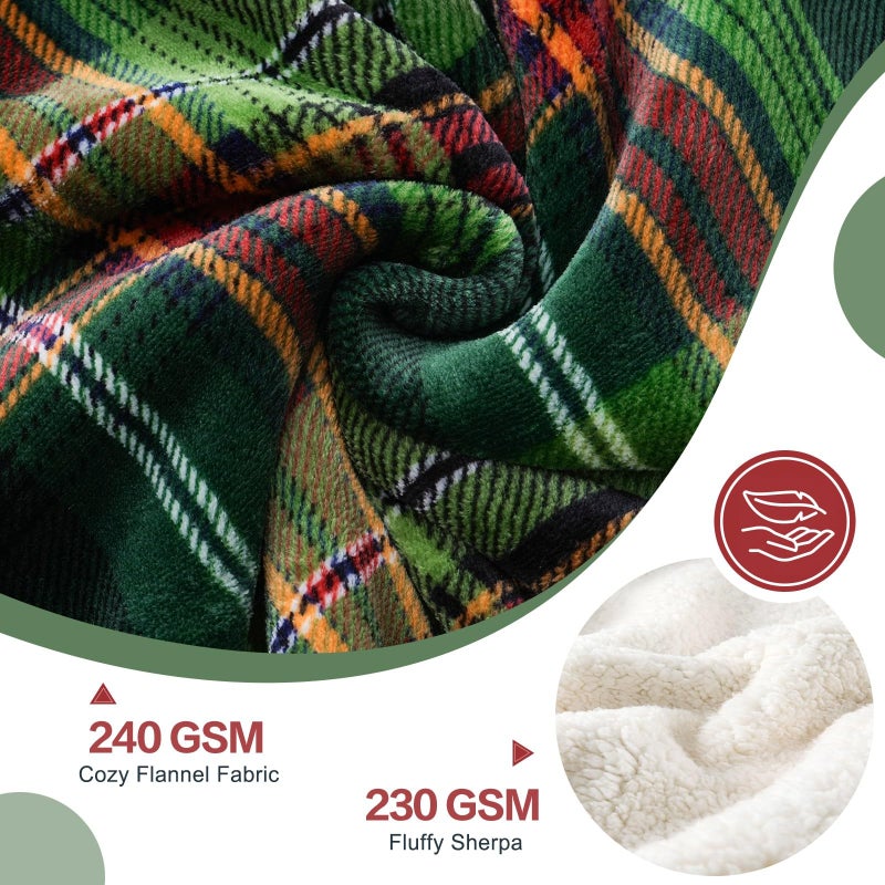 Pu Mei Sherpa Fleece Throw Blanket 80"" X 90"" Reversible Plush Fluffy Large Big Blanket Lattice Flannel Blankets For All Season Use  Chrismas Green - Image 4