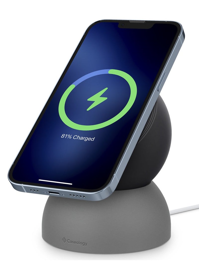 Caseology - Caseology Nano Pop Stand for MagSafe Charger – Compatible with iPhone 15/14/13/12 Series, Soft-Touch Silicone Desk Dock, Pop-Art Design, Ideal Viewing Angle – Black Sesame - Image 1