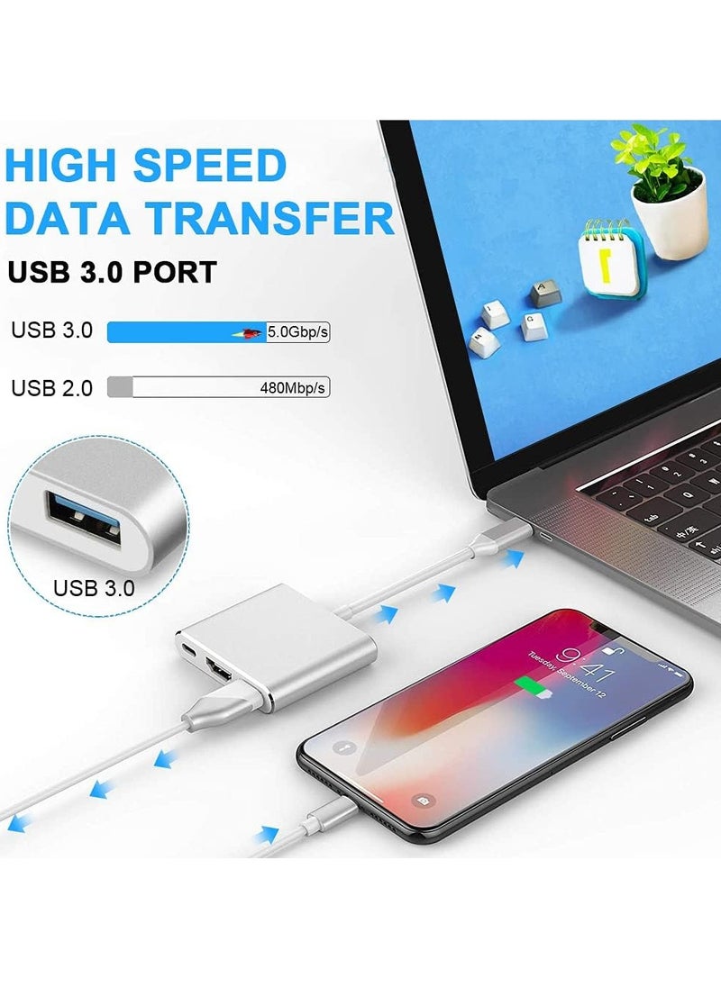TIGER - USB C to HDMI Multiport Adapter | 3-in-1 Type-C Hub with Thunderbolt 3 to HDMI 4K Output/USB 3.0 Port/PD Quick Charging Port | Android Digital AV Adapter for MacBook Pro, MacBook Air, Projector, Monitor - Image 1