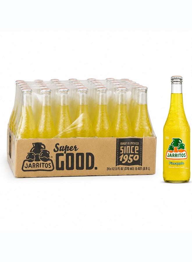 Jarritos Pineapple Flavour Mexican Carbonated Soft Drink Soda in Glass Bottles, Fruity Fizzy Refreshing Beverage, 370 ml Each, Made in Mexico Since 1950, Case Pack of 24