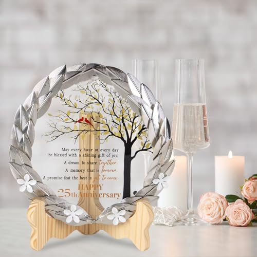 EVA murmure 25th Anniversary Wedding Gifts Crystal Plate with Gold Leaf Wreath - 25 Years Anniversary Wedding Unique Gifts Ideas for Parents Couple - Cardinal Style - Image 2
