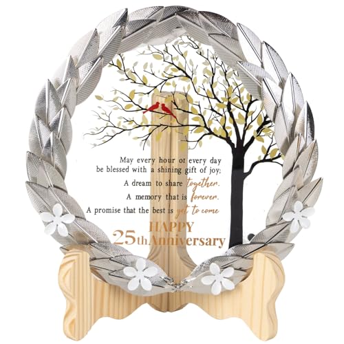 EVA murmure 25th Anniversary Wedding Gifts Crystal Plate with Gold Leaf Wreath - 25 Years Anniversary Wedding Unique Gifts Ideas for Parents Couple - Cardinal Style - Image 1