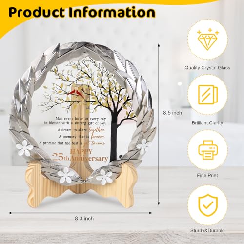EVA murmure 25th Anniversary Wedding Gifts Crystal Plate with Gold Leaf Wreath - 25 Years Anniversary Wedding Unique Gifts Ideas for Parents Couple - Cardinal Style - Image 4