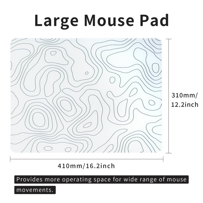 GMKWTL Glass Mousepad for Gaming, White Topographic Hard Gaming Mouse pad, Professional Large Mouse Mat 410mm*310mm, Special Glass Surface with Improved Precision and Speed - Image 2