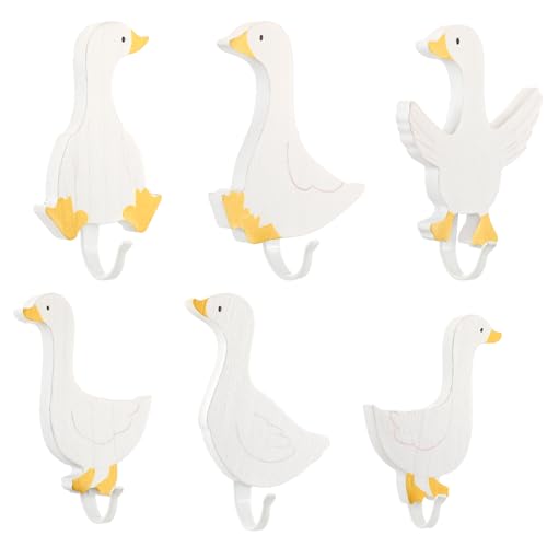 Beeveer 6 Pcs Decorative Goose Wall Hooks Kids Wooden Goose Baby Nursery Hooks Cute White Towel Hanger for Childs Nursery Bathroom Bedroom Home Decor - Image 1