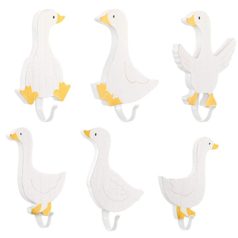 Beeveer 6 Pcs Decorative Goose Wall Hooks Kids Wooden Goose Baby Nursery Hooks Cute White Towel Hanger for Childs Nursery Bathroom Bedroom Home Decor - Image 2