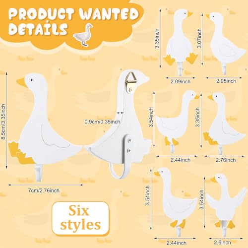 Beeveer 6 Pcs Decorative Goose Wall Hooks Kids Wooden Goose Baby Nursery Hooks Cute White Towel Hanger for Childs Nursery Bathroom Bedroom Home Decor - Image 3