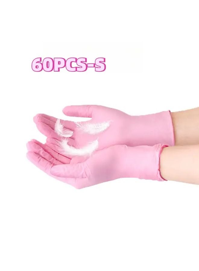 60 قطعة من قفازات النتريل التي تستخدم لمرة واحدة باللون الوردي الفاتح متعددة الأغراض لتنظيف المنزل - Image 1
