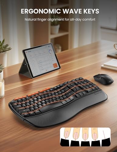 SABLUTE Ergonomic Wireless Keyboard and Mouse Combo, 2.4G Full Size Wave Key Board with Cushioned Palm Rest, Natural Typing, 3 DPI Adjustable Mouse, USB-A & C for Computer/Laptop/Mac/Tablet - Sablute MA31 - Image 2