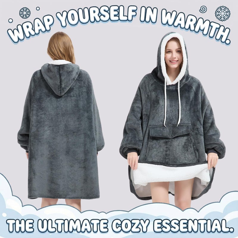 Qeils Wearable Blanket Hoodie for Women, Comfy Sherpa Sweatshirt Blanket as Birthday Christmas Gifts, Oversized Pullover Jacket Blanket Hoodie for Adult (Dark Grey, Adult) - Image 5