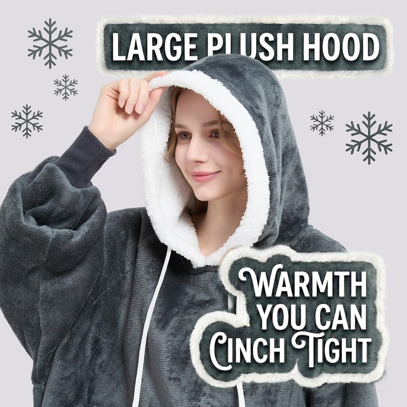 Qeils Wearable Blanket Hoodie for Women, Comfy Sherpa Sweatshirt Blanket as Birthday Christmas Gifts, Oversized Pullover Jacket Blanket Hoodie for Adult (Dark Grey, Adult) - Image 3