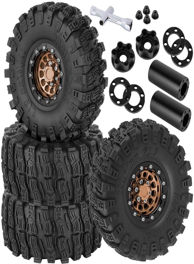 BRCatWPark RC 1.9 Beadlock Rims & Wheels Tires w/Adjustable Offset for 1/10 SCX10 TRX4 TRX6 Gen7/8 D90 VS4-10 MST CFX RC Crawler Car,BRCatWPark 4pcs Aluminum Double Rims and Rubber Tires w/Sponge,Brown - Image 1
