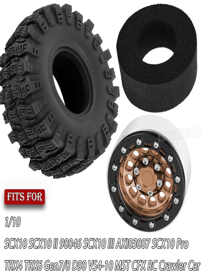 BRCatWPark RC 1.9 Beadlock Rims & Wheels Tires w/Adjustable Offset for 1/10 SCX10 TRX4 TRX6 Gen7/8 D90 VS4-10 MST CFX RC Crawler Car,BRCatWPark 4pcs Aluminum Double Rims and Rubber Tires w/Sponge,Brown - Image 2