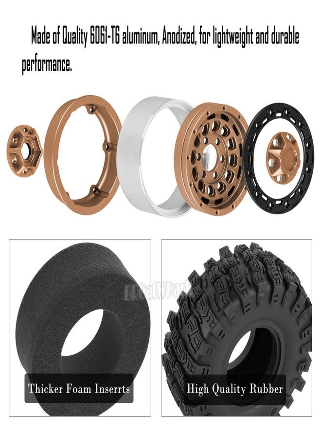 BRCatWPark RC 1.9 Beadlock Rims & Wheels Tires w/Adjustable Offset for 1/10 SCX10 TRX4 TRX6 Gen7/8 D90 VS4-10 MST CFX RC Crawler Car,BRCatWPark 4pcs Aluminum Double Rims and Rubber Tires w/Sponge,Brown - Image 5
