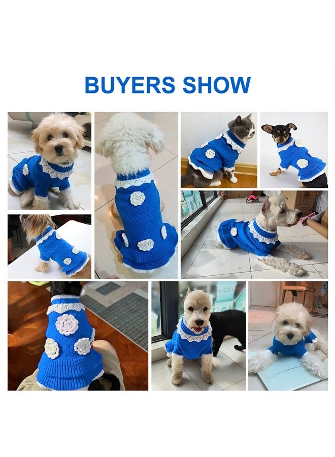 Joytale Small Dog Sweater Turtleneck Dress, Soft Warm Winter Pet Cable Knitwear Clothes with Cute Flower, Girl Boy Dog Pullover Knitted Sweaters for Kittens Puppies Extra Small Dogs, Blue - Image 5