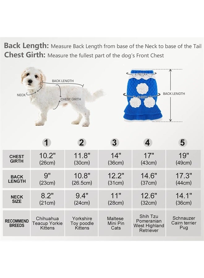 Joytale Small Dog Sweater Turtleneck Dress, Soft Warm Winter Pet Cable Knitwear Clothes with Cute Flower, Girl Boy Dog Pullover Knitted Sweaters for Kittens Puppies Extra Small Dogs, Blue - Image 2