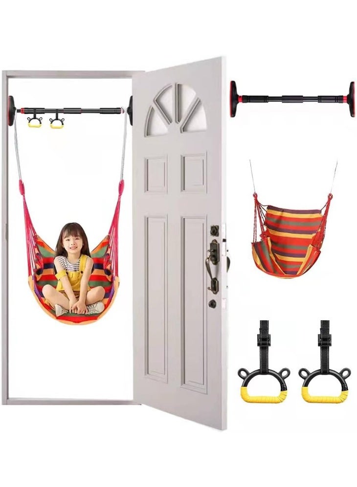 VUCATIN Kids Swing Chair Hanging Bar Swing Rope and Pullup Bar Kids Indoor Doorway Fitness Set (Red) - Image 1