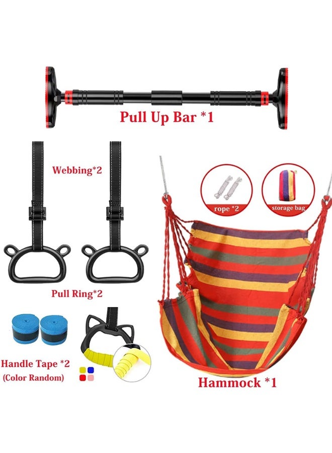 VUCATIN Kids Swing Chair Hanging Bar Swing Rope and Pullup Bar Kids Indoor Doorway Fitness Set (Red) - Image 2