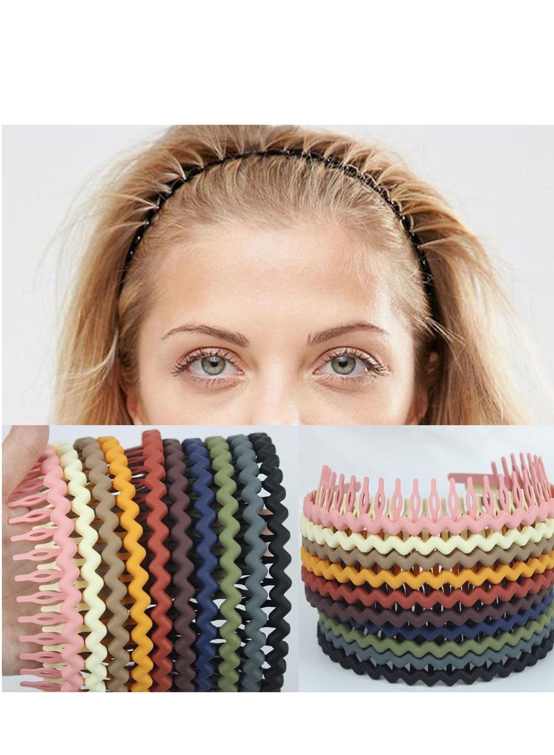 Generic 10 PCS Plastic Headbands Wide Head with Teeth, Non Slip Fashion Effortless Comb Skinny Hair for Women Men Teen Girls, Long Morandi - Image 2