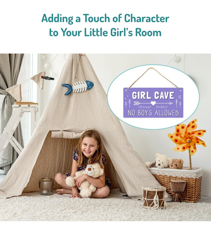Fun-Plus Girl Cave Sign, 12″x6″ PVC Plastic Wall Decoration Hanging Sign, High Precision Printing, Water Proof, Girls Only Room Decor, No Boys Allowed Except Daddy for Girls Bedroom - Image 4