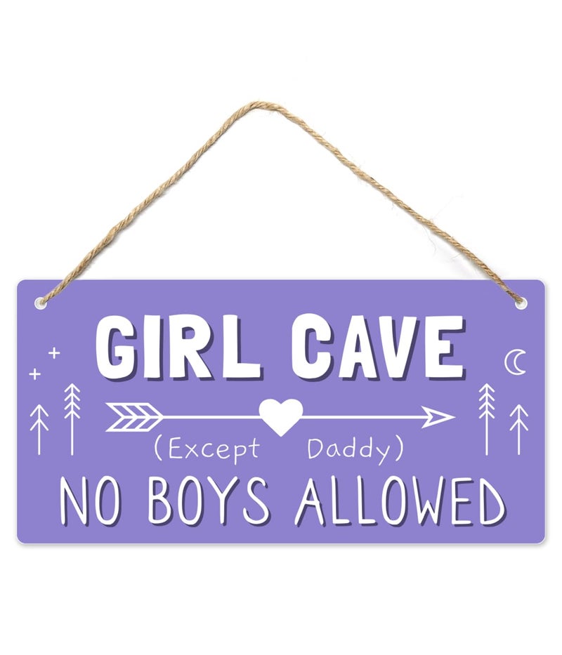 Fun-Plus Girl Cave Sign, 12″x6″ PVC Plastic Wall Decoration Hanging Sign, High Precision Printing, Water Proof, Girls Only Room Decor, No Boys Allowed Except Daddy for Girls Bedroom - Image 1