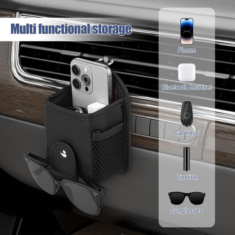 Excefore Car Air Vent Storage Bag Organizer, Universal Sunglass Holder Car Mount for Mobile Phone Sunglasses Keys, Car Air Vent Phone Holder Coin Key Card Case Organizer - Image 5