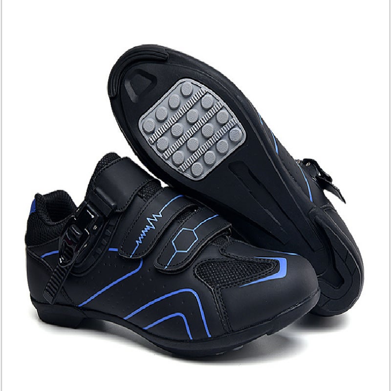 Generic Cycling Lock Shoes Mens and Womens Bicycle Shoes Outdoor Road Sports Reflective Strip Lockless Mountain Road Riding Booster Shoes 568 unlocked black blue 