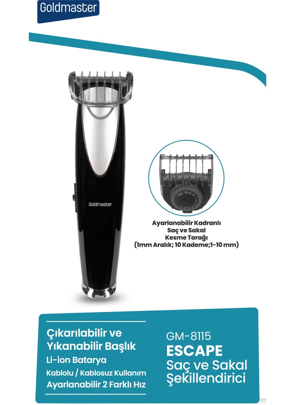 GM-8115 Escape Cordless Hair and Beard Clipper - pzsku/Z534215891AE0AB50AD1FZ/45/_/1728062733/4fcdf489-37f6-4f69-8351-2f5c0aa30dec