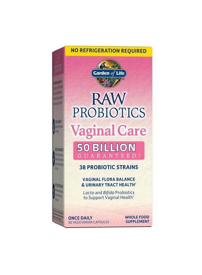 Garden of Life RAW Probiotics Vaginal Care Shelf Stable - 50 Billion CFU Guaranteed Through Expiration, Acidophilus - Once Daily - Certified Gluten Free - No Refrigeration - 30 Vegetarian Capsules - Image 1