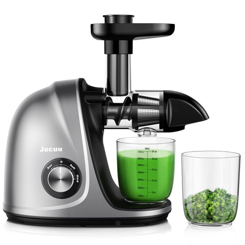 Jocuu Jocuu Slow Masticating Juicer Machines with Soft Hard Modes Easy to Clean Quiet Motor  Reverse Function Cold Press Juicer for Fruit  Vegetable 90 Juice Yield with Brush  Recipes Grey 