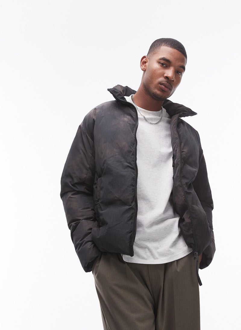 TOPMAN Camo Wash Puffer Jacket  - Image 1