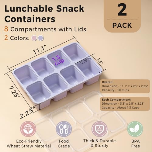 Snuvid 2 Pack Snackle Box Container with Lids, Dishwasher Safe 8 Compartment Divided Snack Serving Tray Platterbox, Protable No-Scatter Snacklebox Snack Container for Adult, Kids, Family, Travel, Party, Work - Image 2