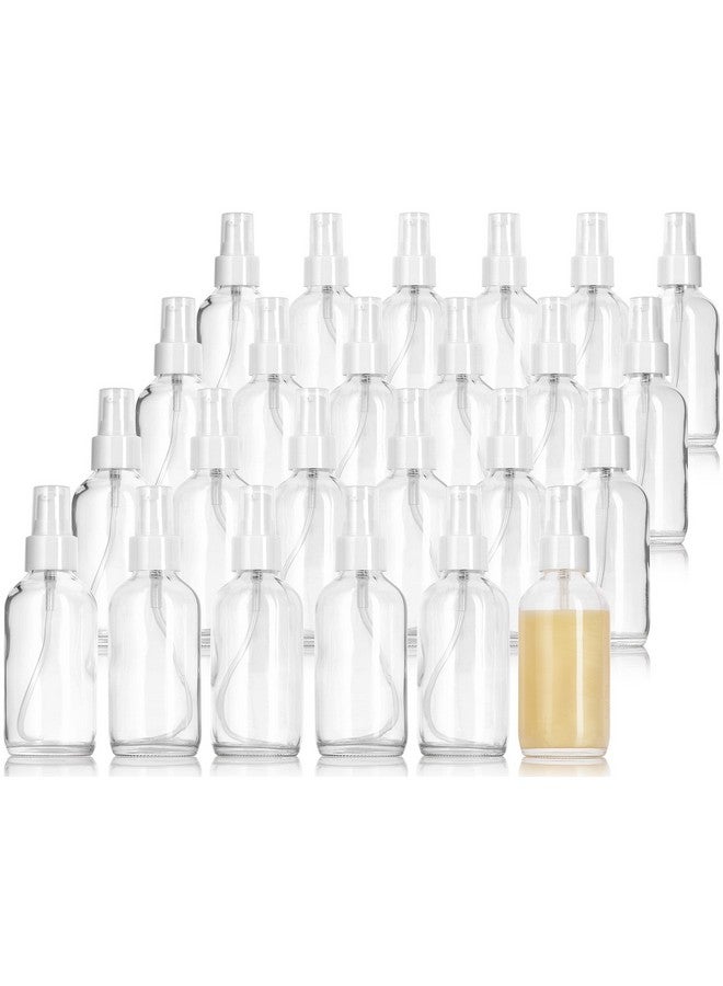 JUVITUS 4 Oz / 120 Ml Clear Glass Boston Round Bottle With White Treatment Pump Bpa Free Refillable Empty Storage Containers (24 Pack) - Image 1