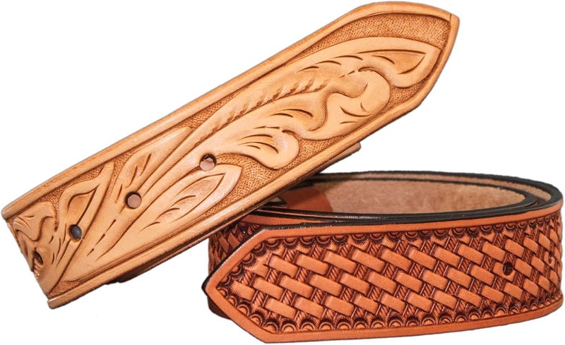 Realeather Realeather Tooling Belt Strips Veg Tan Blank Leather Strap 15 Inches 6 Pack Brown  - Image 2