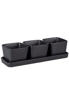 Wenko WENKO Snack & Dip Bowls Set, 4 Pieces, Small Tray with 3 x 300 ml Bowls Made of High-Quality Ceramic, Black  - Image 1