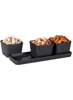 Wenko WENKO Snack & Dip Bowls Set, 4 Pieces, Small Tray with 3 x 300 ml Bowls Made of High-Quality Ceramic, Black  - Image 3