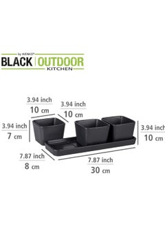 Wenko WENKO Snack & Dip Bowls Set, 4 Pieces, Small Tray with 3 x 300 ml Bowls Made of High-Quality Ceramic, Black  - Image 4